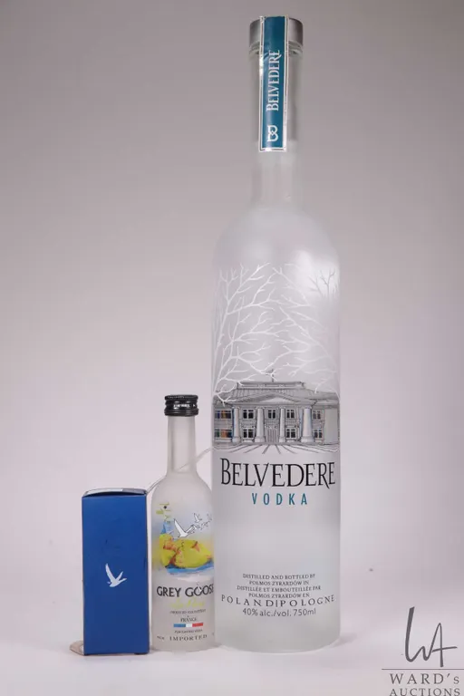 Belvedere/ Vodka/ 750ml/ 40% ABV and a Grey Goose/ French Vodka/ 50ml/ 40% ABV Note: Alcohol cannot