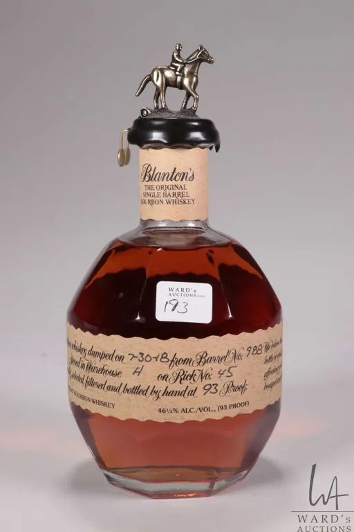 Blanton Distilling Company/ Kentucky Straight Bourbon Whiskey/ Barrel no 988/ 750ml/ 46.5% ABV Note