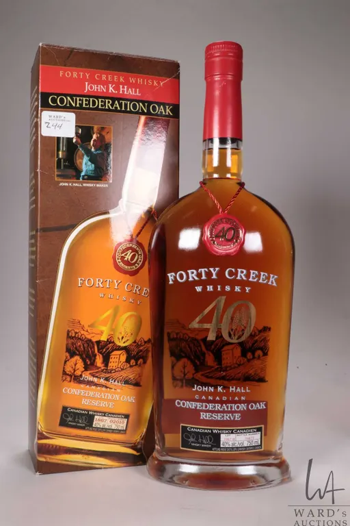Forty Creek Whisky/ John K. Hall/ Confederation Oak Reserve/ Lot 1867-B/ Bottle No. 16673/ 750ml/ 40