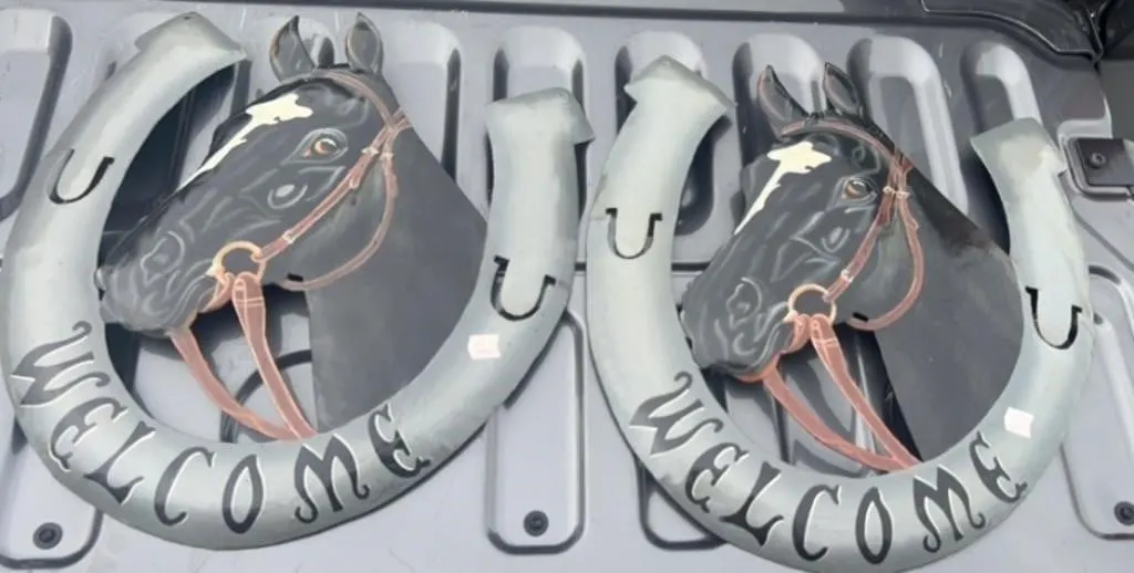 Two Metal Horse Welcome Horseshoe Wreaths