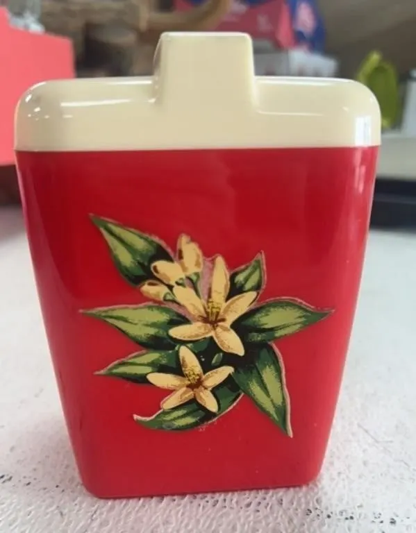 Burroughs Vintage 1950s Red Floral Canister & Lid
