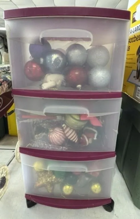 Storage Tote Full of Christmas Ornaments