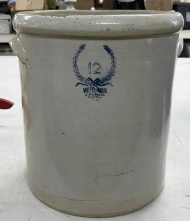 12 Gallon White Hall Stoneware Crock