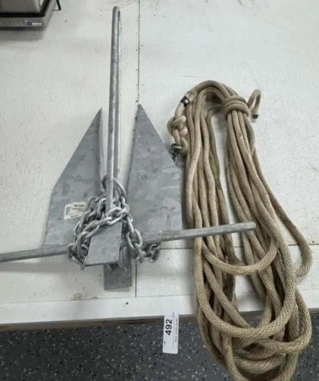 Large Boat Anchor and Rope