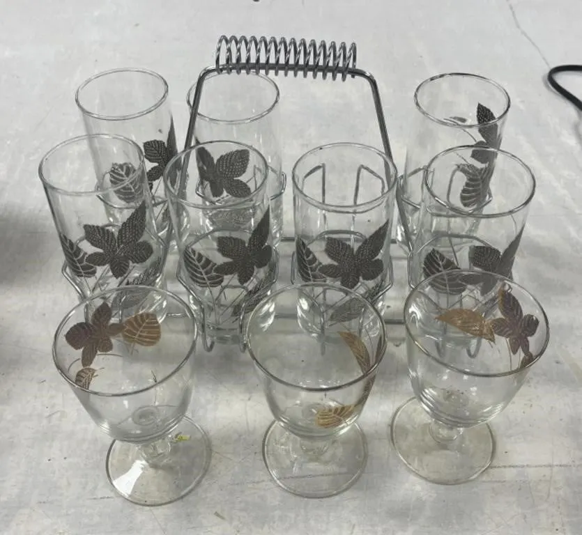 Glass Carrier & 10 Drinking Glasses