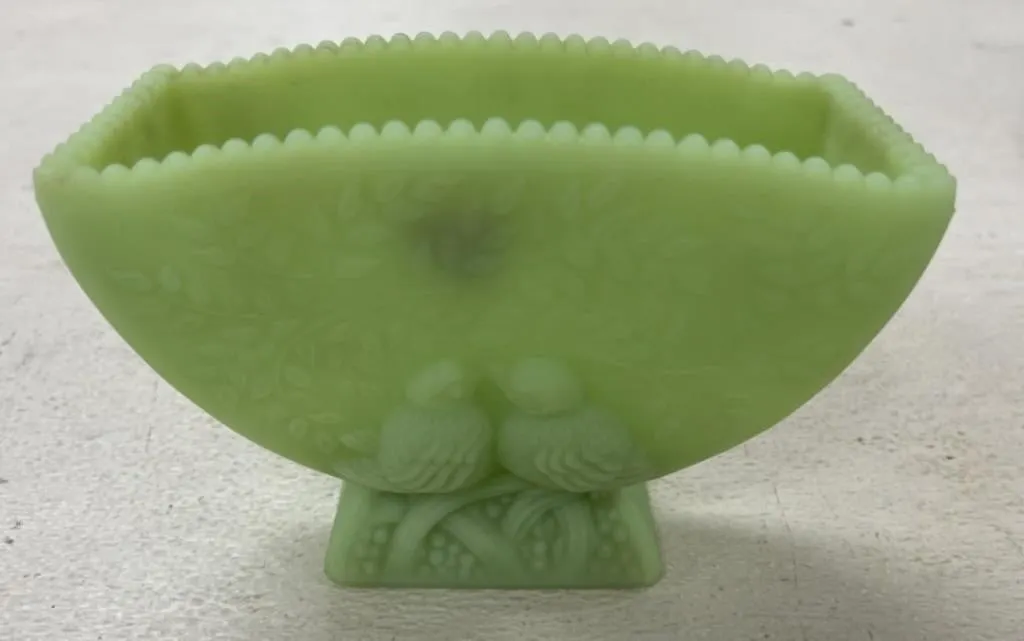 Fenton Satin Glass Love Birds Planter