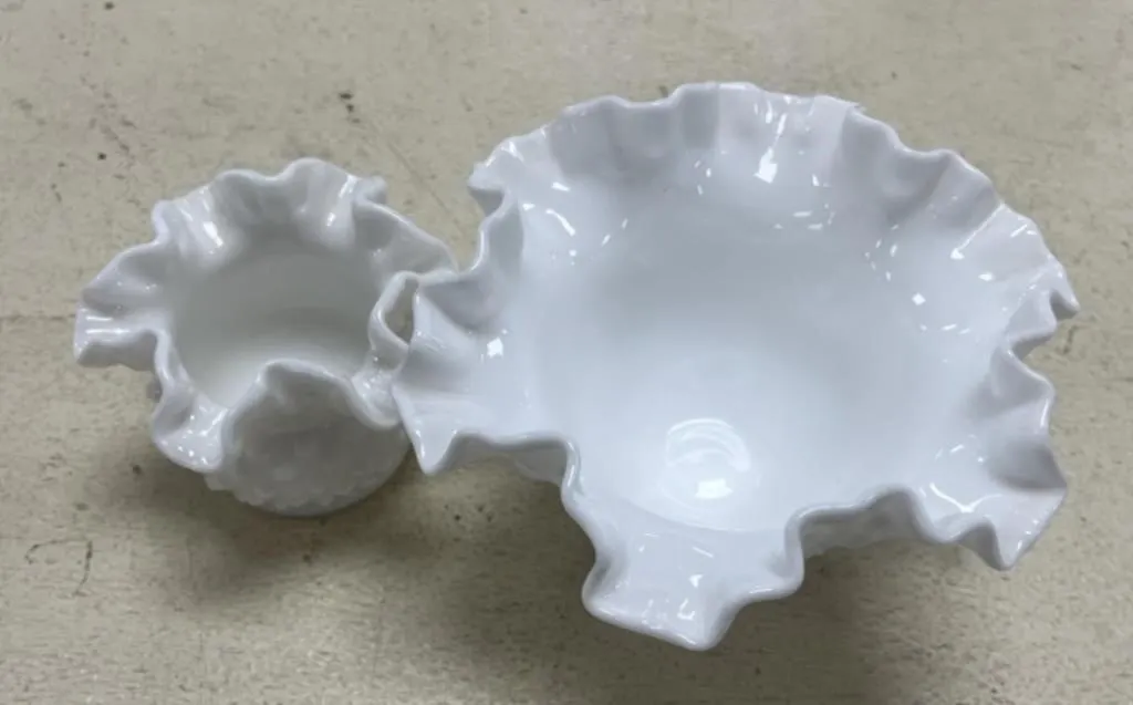 2 - Hobnail Milk Glass Bowls