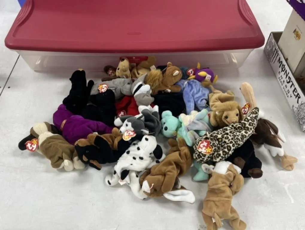 Ty Beanie Babies in Tote w/ Lid