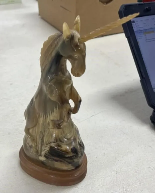 10" Buffalo Horn Carved Unicorn