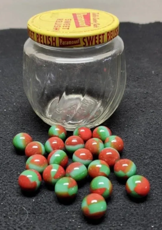 Jar w/ 22 Water Melon Marbles