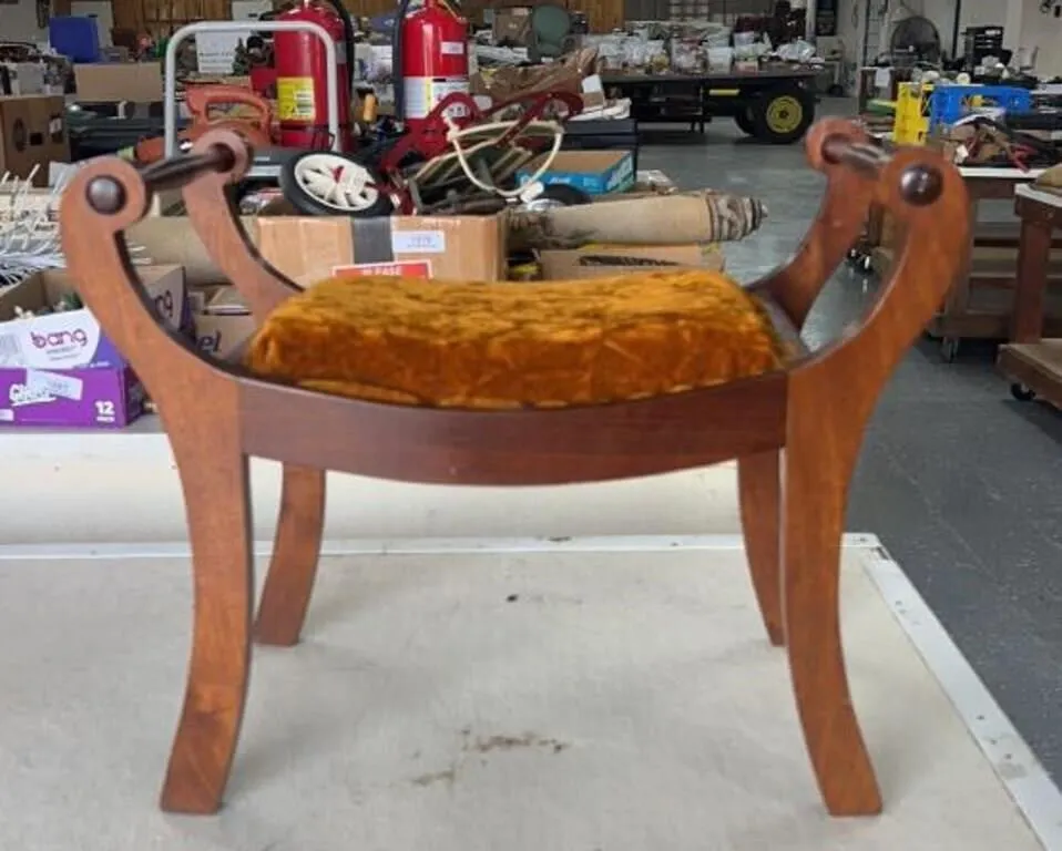 Wood Scroll Stool with Velvet Seat