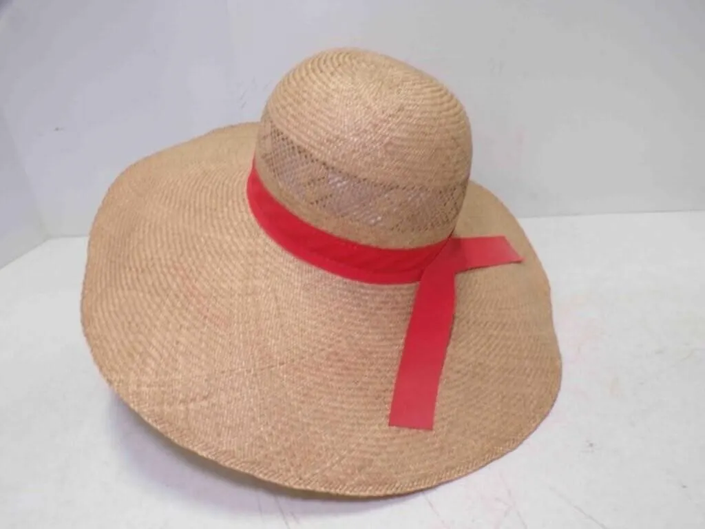 Wide Brimmed Straw Sun Hat - Open Weave Crown
