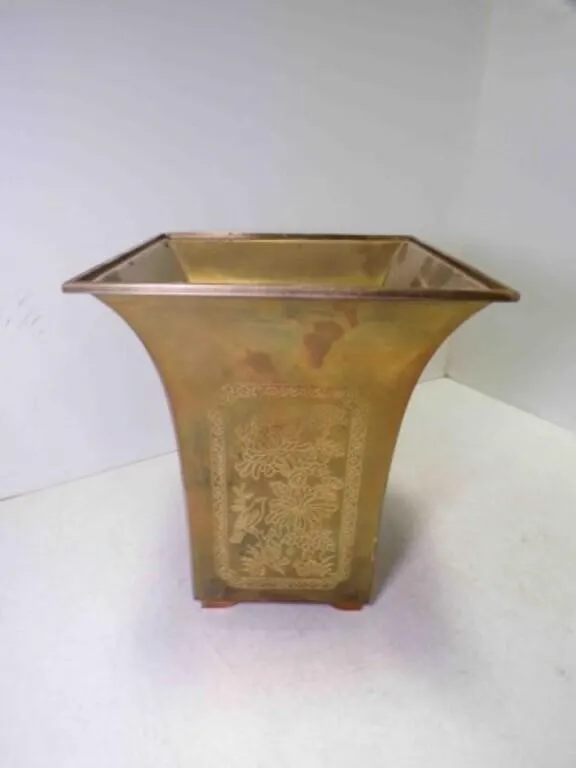 Solid Brass Footed Planter or Trash Can Flared