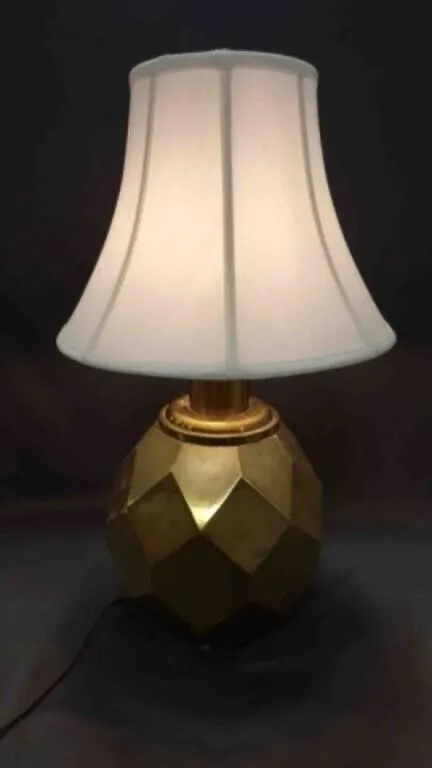 Vintage Geometric Faceted Brass Table Lamp w/Shade