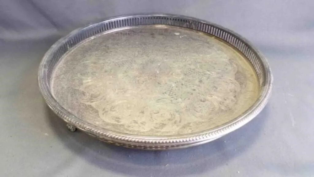 Vintage Silver-Plated Etched Gallery Serving Tray
