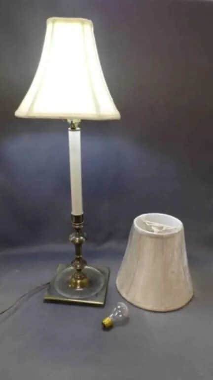 3 Vintage Brass Candlestick Buffet Lamp w/Two