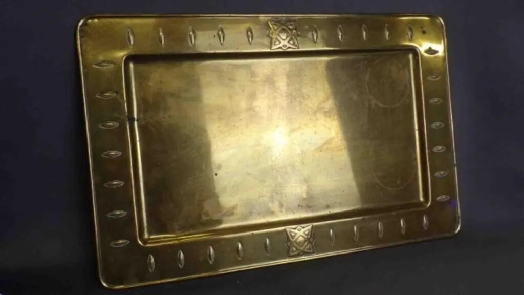 Vintage Geometric Embossed Brass Serving Platter