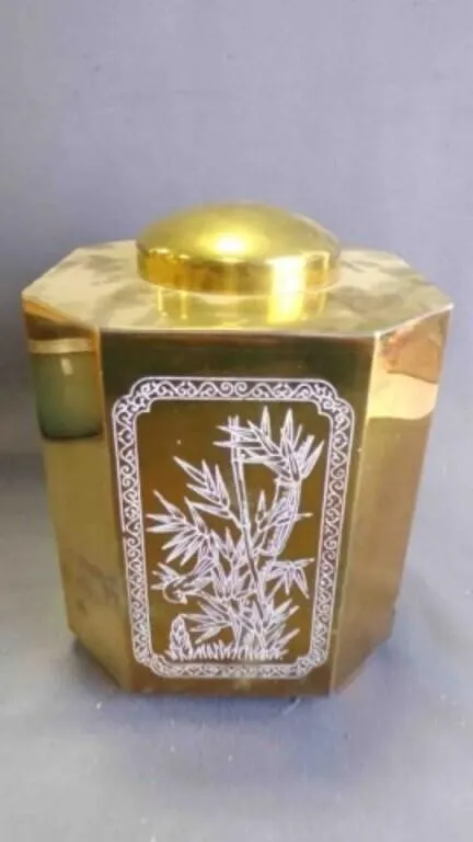 Vintage Etched Floral Design Brass Tea Caddy