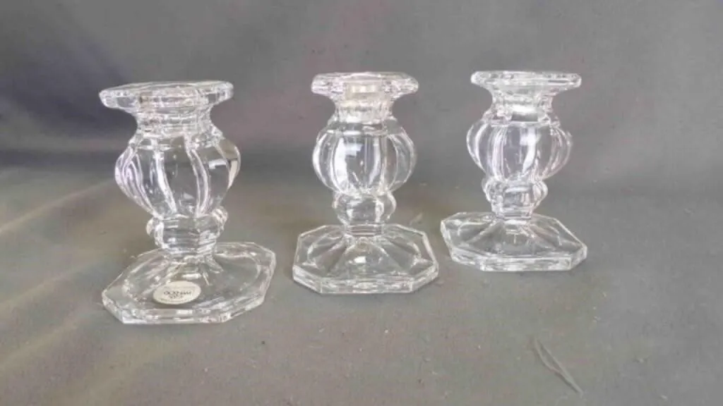 3 Vintage Heavy Paneled Glass Candlestick Holder