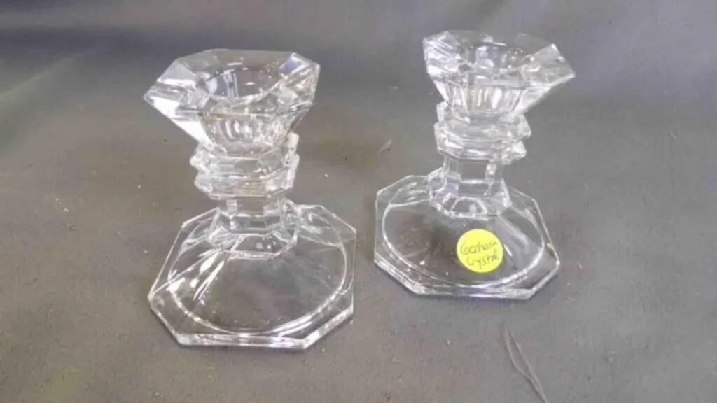 2 Vintage Heavy Faceted Glass Candlestick Holder