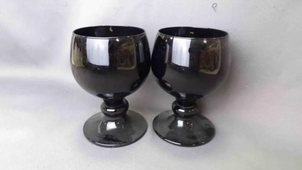 2 Vintage Black Amethyst Glass Drink Goblets