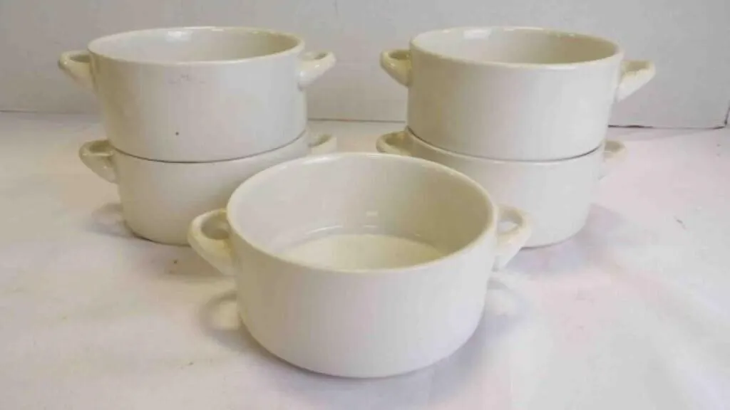 5 Vintage Double-Handled Porcelain Soup Bowls