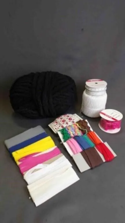 Bundle of Crafting Supplies, Ribbon, Yarn &