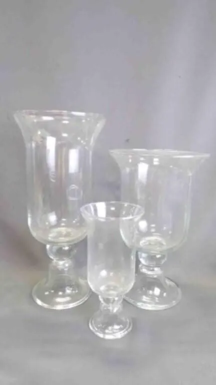 3 Clear Glass Hurricane Vases w/Footed Base Set