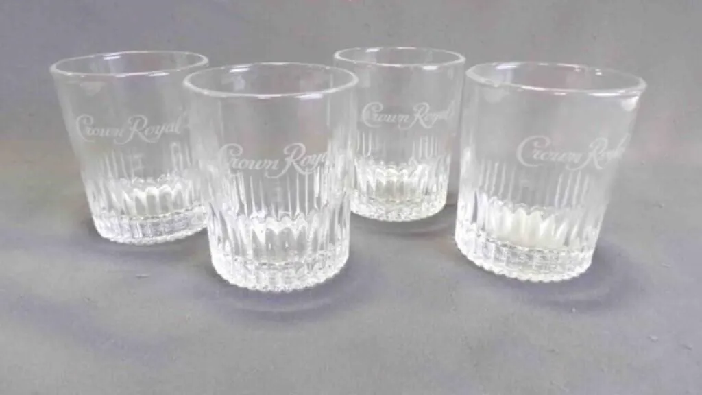 4 Clear Ribbed Crown Royal Glass Tumblers