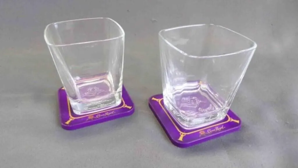 4 Crown Royal Square Whiskey Glasses & Coasters