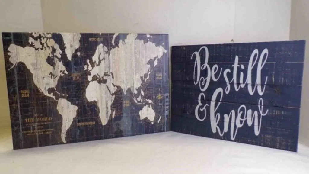 2 Canvas "Old World" Map & Wood "Be Still" D�cor