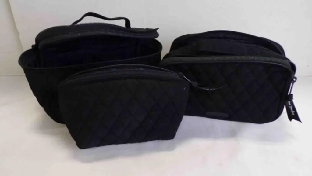 3 Black Quilted Vera Bradley Cosmetic Bag Set