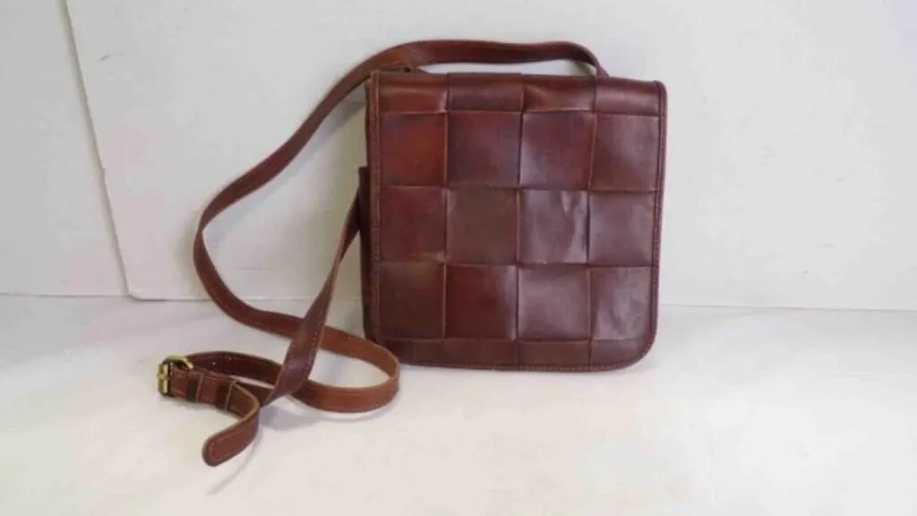 Patricia Nash Brown Wide-Grid Woven Leather Bag