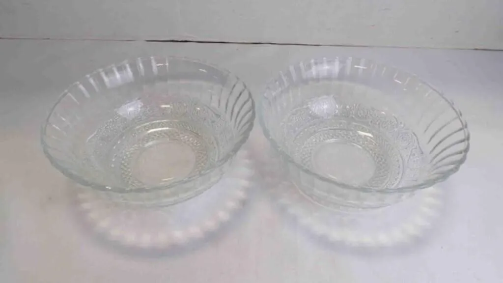 2 Vintage KIG Clear Pressed Embossed Glass Bowls
