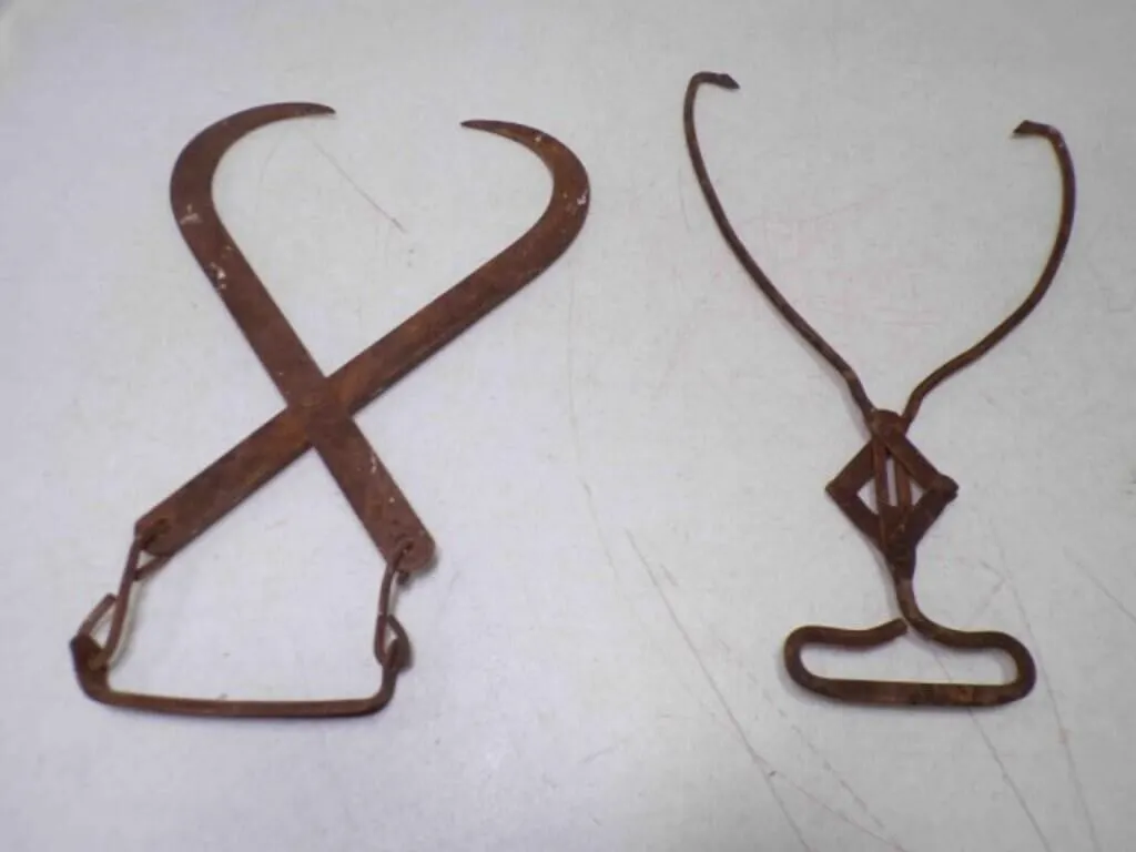 2 Vintage Ice Block Tongs - Rust & Patina