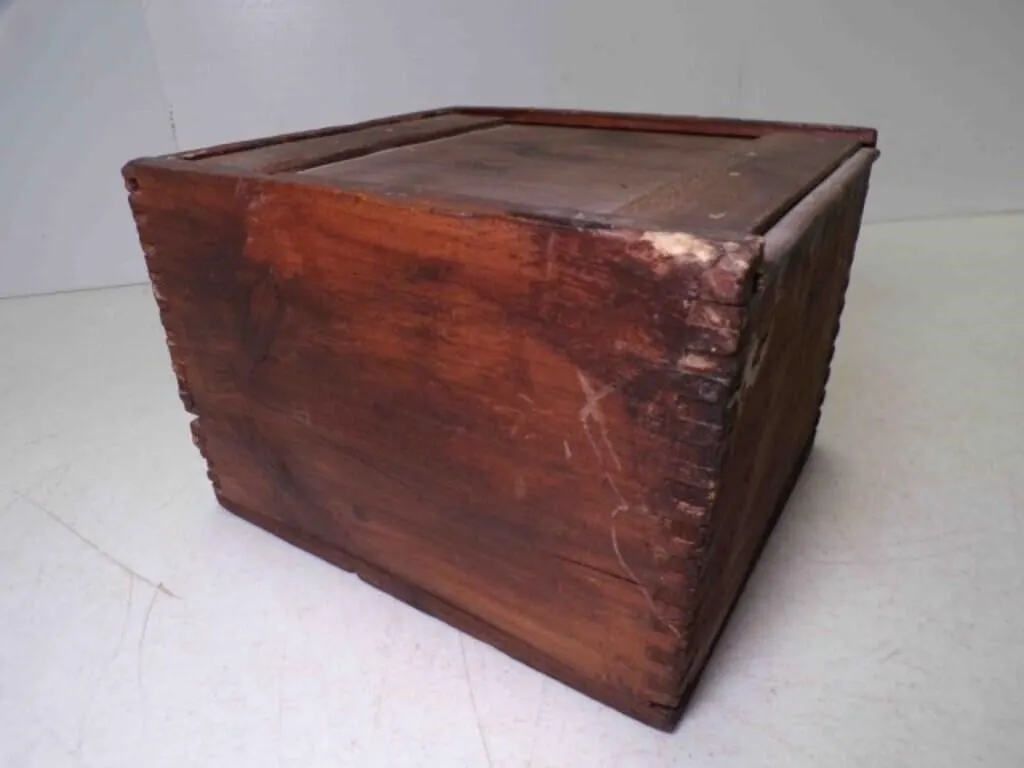 OLD Wooden Box Dovetail or Finger Joints Slide Top