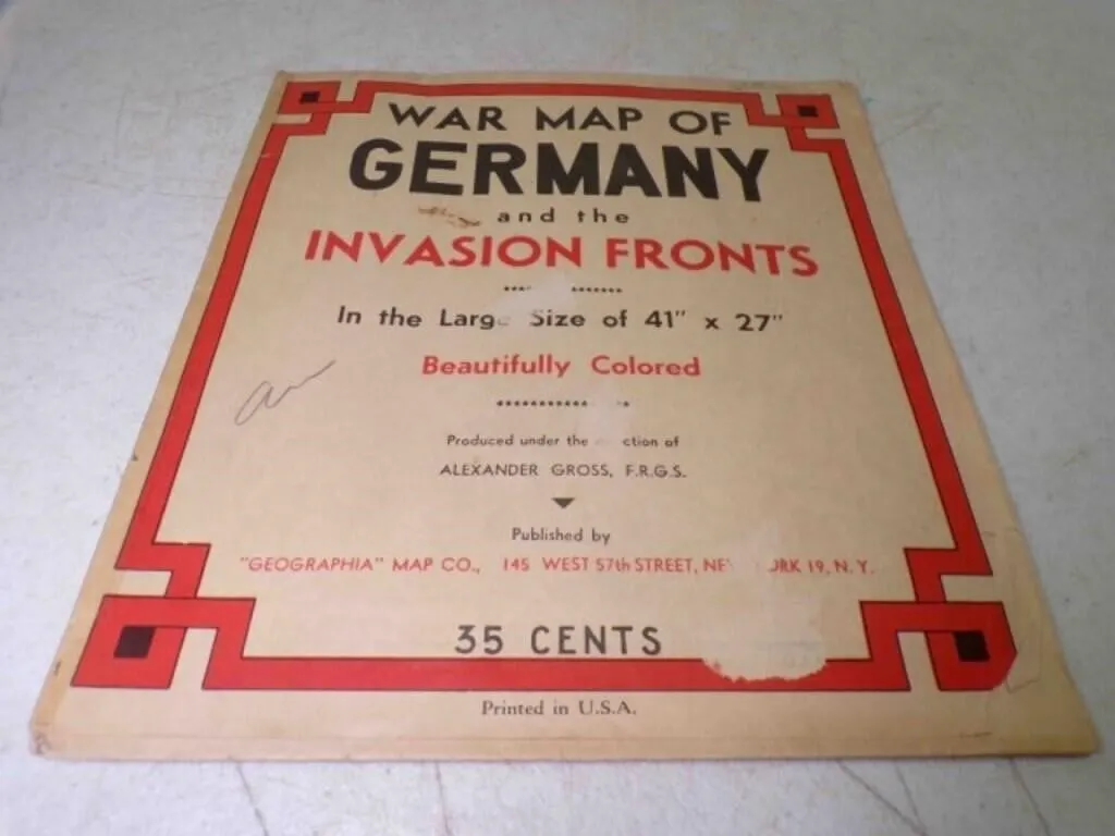 41" X 27" Full Color War Map of Germany & Invasion
