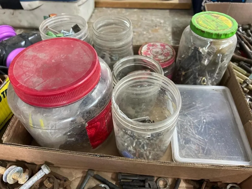 Flat of assorted nails and screws