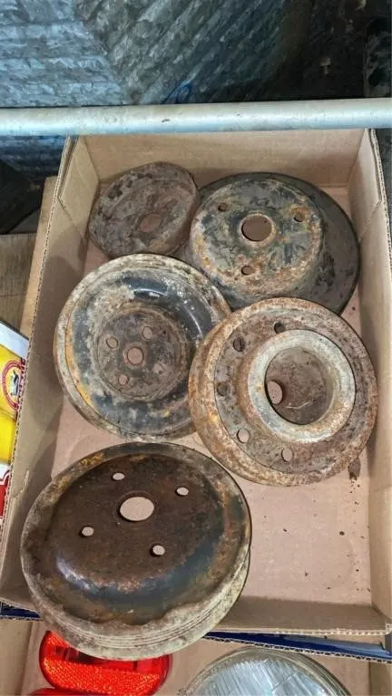 Vintage metal pulley/belt wheels