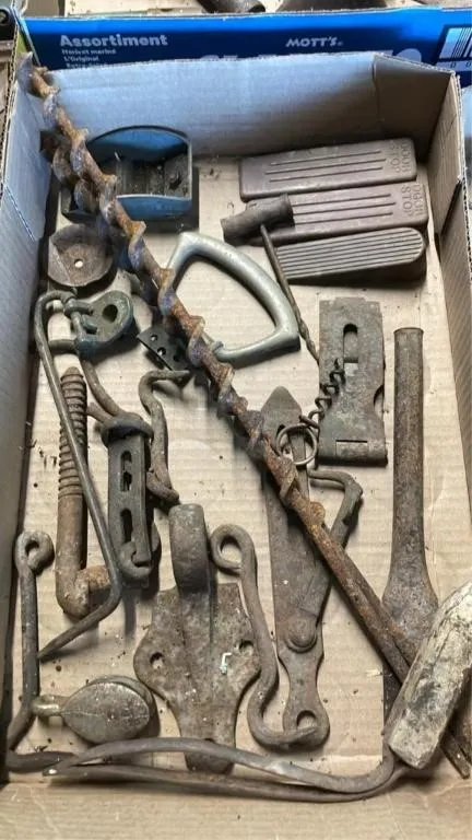Assorted antique hardware and door stops
