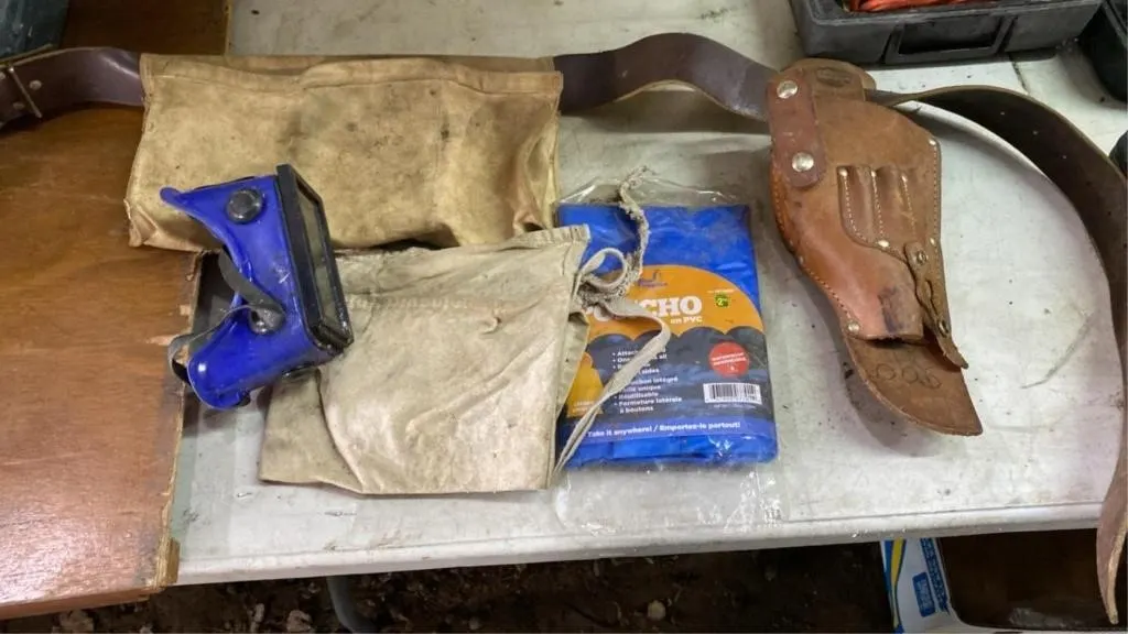 Workbelt w holster, poncho, weld goggles