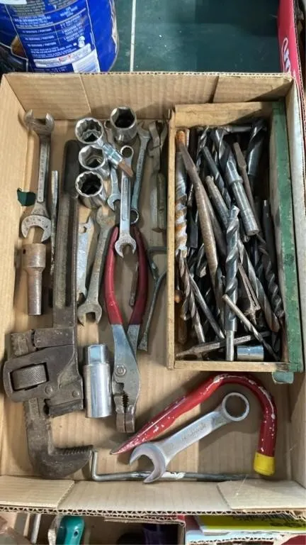 Drill bits, wrenches, pliers, sockets