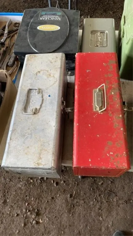 2 16.5x6x6.5in metal tool boxes with tools
