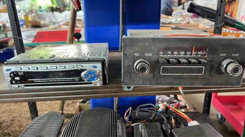 Vintage car stereo and modern stereo