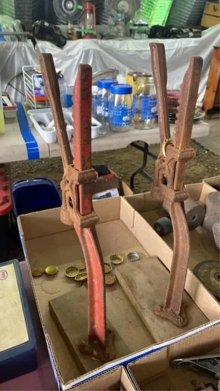 2 vintage metal bottle cap presses