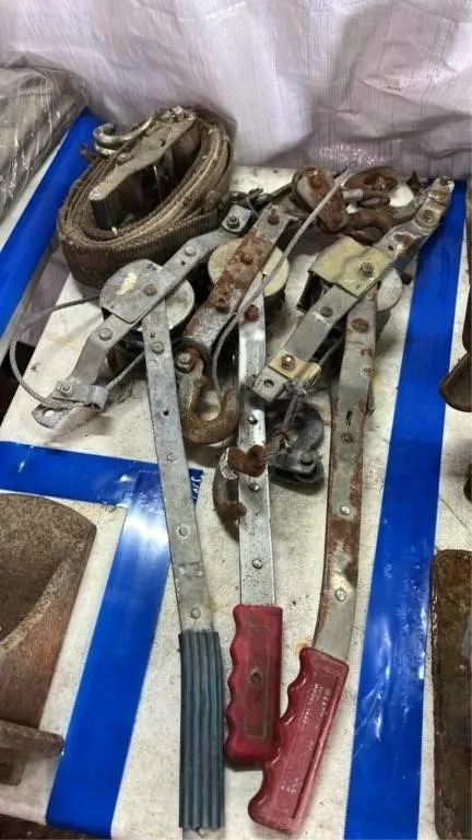 3 come alongs and ratchet strap