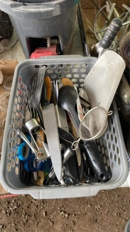 Basket of assorted cooking utensils