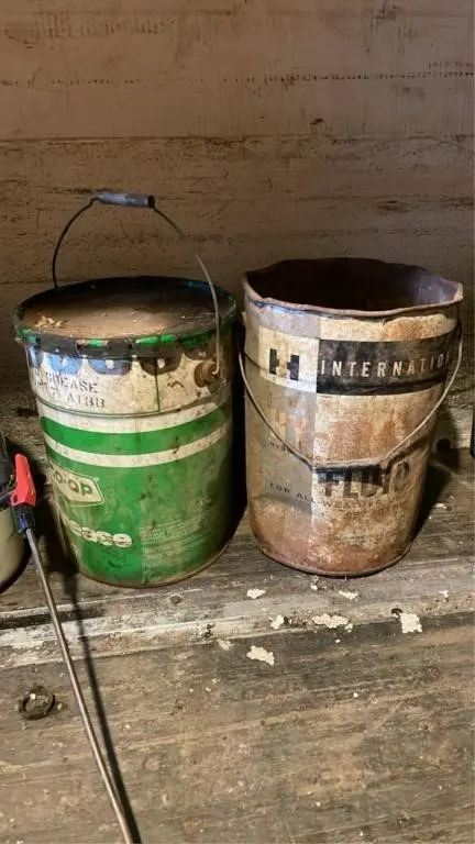 2 vintage empty grease pails