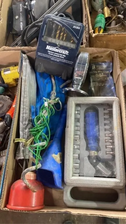 Drill bits, sockets, hex keys, funnels