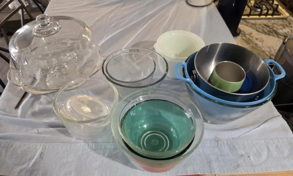 Glass Cake Stand and Mixing Bowls Set